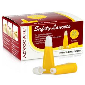 9404600192 Advocate Pressure Activated Safety Lancets 26g X 1.8mm Box Of 100 Yellow