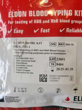 Hka25111 Eldon Blood Type Rh Factor Complete Kit New Sealed