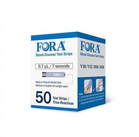 0002-01 Fora Care Inc Blood Glucose Test Strip V10/v12/d10/d20 Meter Lancing Device Hydrophlic 50