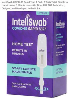 Inteliswab 608337001624 Rapid Home Test 1 Pack 2 Tests -results In Minutes New