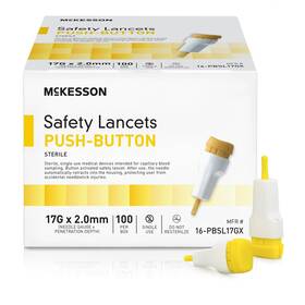 16-pbsl17gx Mckesson Lancets For Diabetes Testing 100 Count Lancing Yellow