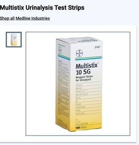Medline Amv2161z New Multistix 10 Sg Urinalysis Test Strips 100/bottle