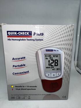 Quik Check Plus 921756491352 New Hemoglobin Hb Meter Testing System With 10 50 Strips