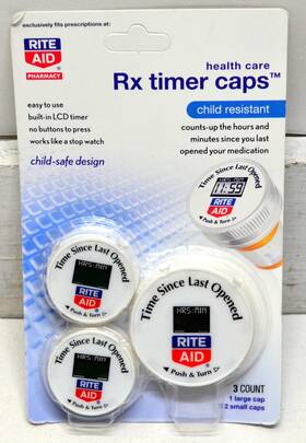 Rite Aid Tc00053-112 Rx Timer Caps Twist-off For Prescription Pill Bottles 1 Large 2 Small
