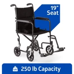 Medline Basic Steel Transport Chair 17 Wide Seat, Full Length Arms. Fixed Price $89.99.