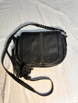 Olivia Joy Black Leather Crossbody Bag Tassel Braided Strap Boho. Fixed Price $23.32.