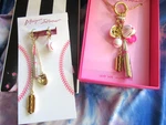 Betsey Johnson Gold Plated Baseball Charm Pendant Necklace & Earrings Set. Fixed Price $105.95.