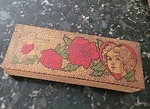 Pyography Box Wood Cupid Heart Lady Early 1900S Painted 10 3 1/2. Fixed Price $40.00.