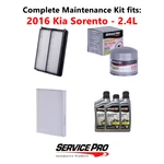 2016 Kia Sorento 2.4L Complete Cabin, Air & Oil Filter Kit (5W-40). Fixed Price $105.95.