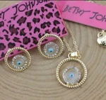 Betsy Johnson Jewelry Set Pendant Rhinestone Enamel Circle Earring Necklace. Fixed Price $19.99.
