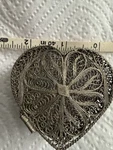 Vintage Early Silver Filigree Hinged Trinket Box Heart Shape. Fixed Price $17.50.