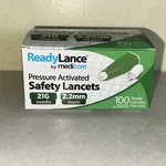 Readylance Pressure Activated Safety Lancets Box Of 100 21GX2.2MM Green. Fixed Price $18.99.