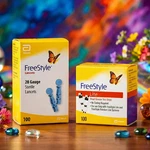 Freestyle Lite Blood Glucose Test Strips 100 Ct + 28G Sterile Lancets. Fixed Price $30.99.
