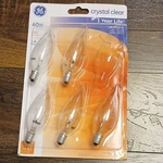 Ge Crystal Clear 40W Candle 280LM 2600K Candelabra 5-PACK Decorative Bulbs. Fixed Price $12.49.