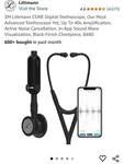3M Littmann Core Digital Cardiology Stethoscope Black Finish Chestpiece 8480. Fixed Price $280.00.
