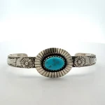 Vintage Sterling Silver & Turquoise Floral Cuff Bracelet For Child 5.5". Fixed Price $50.00.